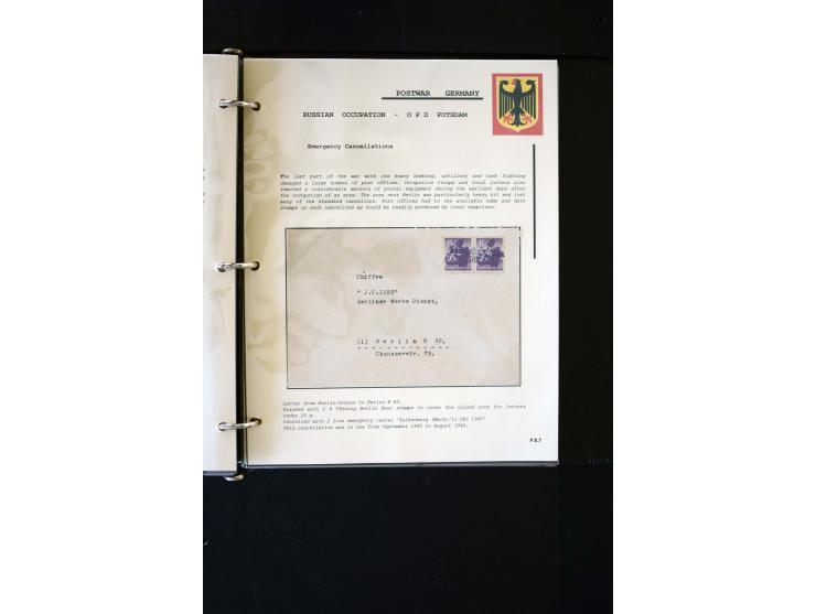  1945/1949, sehr umfangreiche Sammlung aller Zonen mit einigen hundert Briefen, Karten und Ganzsachen auf Austellungsblättern
