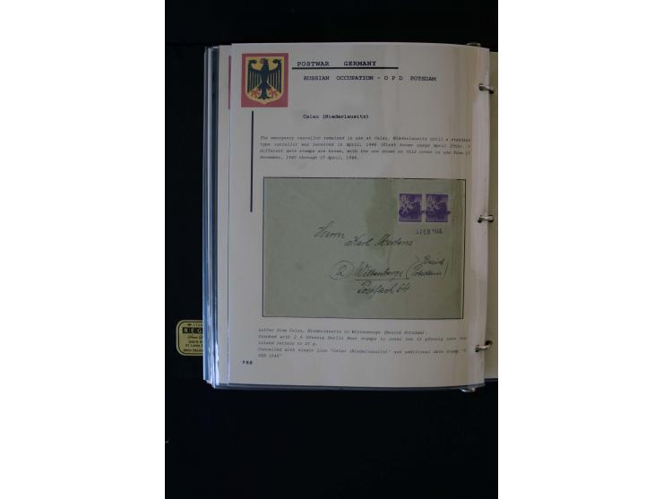  1945/1949, sehr umfangreiche Sammlung aller Zonen mit einigen hundert Briefen, Karten und Ganzsachen auf Austellungsblättern