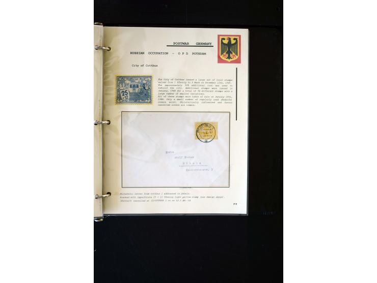  1945/1949, sehr umfangreiche Sammlung aller Zonen mit einigen hundert Briefen, Karten und Ganzsachen auf Austellungsblättern