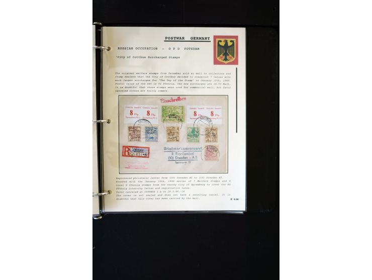  1945/1949, sehr umfangreiche Sammlung aller Zonen mit einigen hundert Briefen, Karten und Ganzsachen auf Austellungsblättern