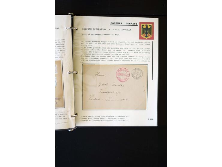  1945/1949, sehr umfangreiche Sammlung aller Zonen mit einigen hundert Briefen, Karten und Ganzsachen auf Austellungsblättern