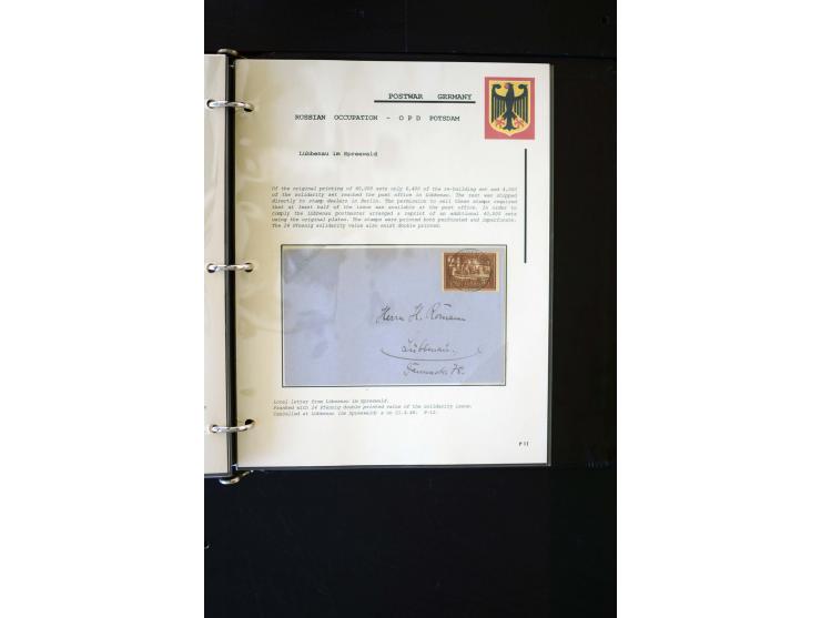  1945/1949, sehr umfangreiche Sammlung aller Zonen mit einigen hundert Briefen, Karten und Ganzsachen auf Austellungsblättern