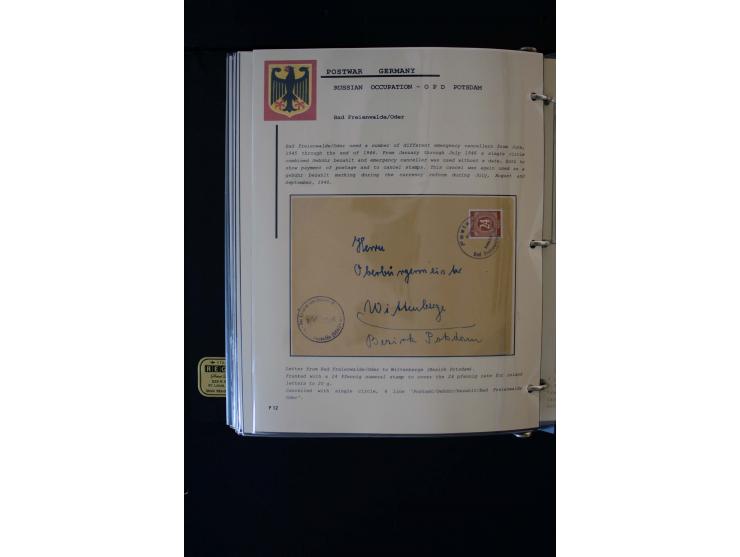  1945/1949, sehr umfangreiche Sammlung aller Zonen mit einigen hundert Briefen, Karten und Ganzsachen auf Austellungsblättern