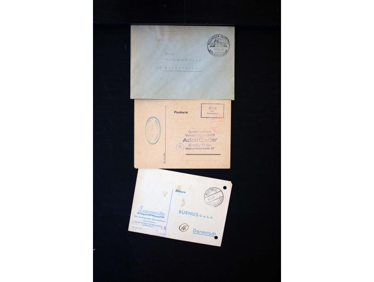  1945/1949, sehr umfangreiche Sammlung aller Zonen mit einigen hundert Briefen, Karten und Ganzsachen auf Austellungsblättern