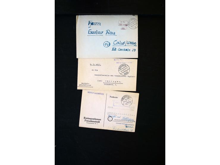  1945/1949, sehr umfangreiche Sammlung aller Zonen mit einigen hundert Briefen, Karten und Ganzsachen auf Austellungsblättern