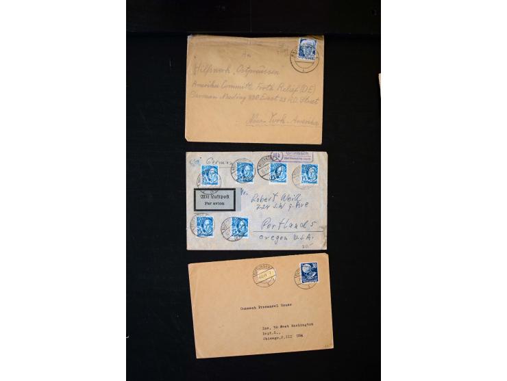 1945/1949, sehr umfangreiche Sammlung aller Zonen mit einigen hundert Briefen, Karten und Ganzsachen auf Austellungsblättern