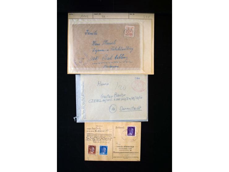  1945/1949, sehr umfangreiche Sammlung aller Zonen mit einigen hundert Briefen, Karten und Ganzsachen auf Austellungsblättern