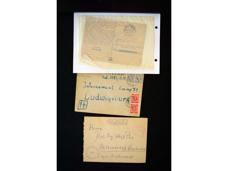  1945/1949, sehr umfangreiche Sammlung aller Zonen mit einigen hundert Briefen, Karten und Ganzsachen auf Austellungsblättern