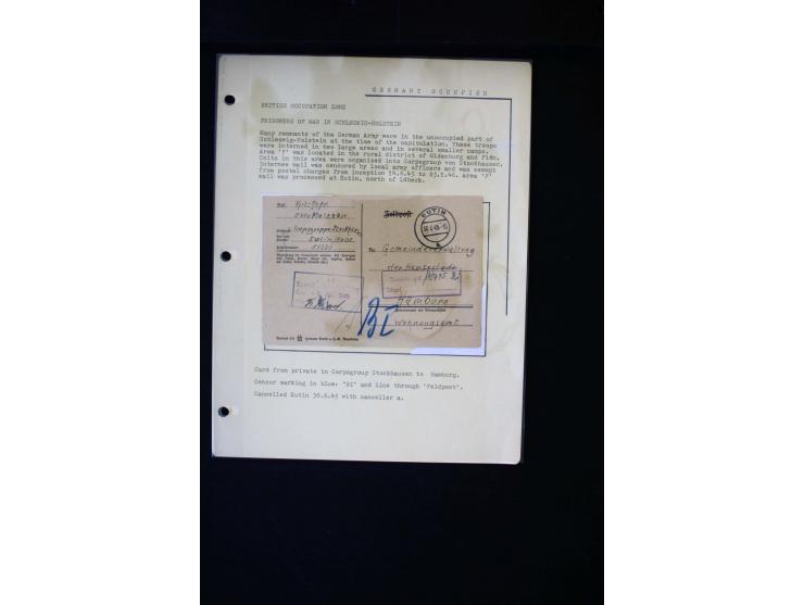  1945/1949, sehr umfangreiche Sammlung aller Zonen mit einigen hundert Briefen, Karten und Ganzsachen auf Austellungsblättern