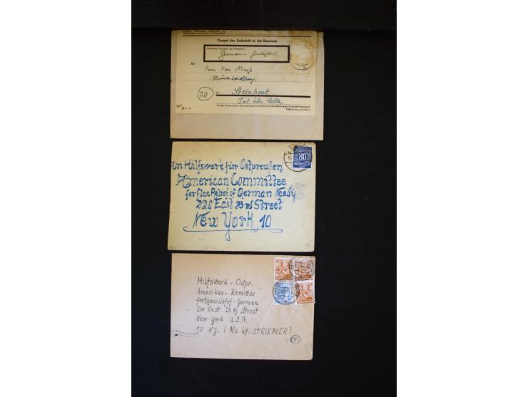  1945/1949, sehr umfangreiche Sammlung aller Zonen mit einigen hundert Briefen, Karten und Ganzsachen auf Austellungsblättern