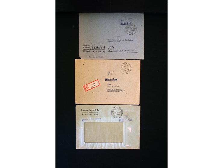  1945/1949, sehr umfangreiche Sammlung aller Zonen mit einigen hundert Briefen, Karten und Ganzsachen auf Austellungsblättern