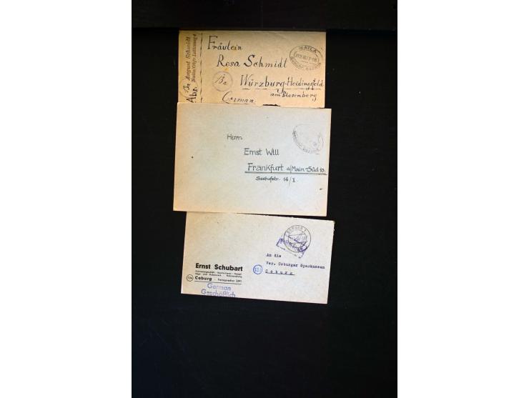  1945/1949, sehr umfangreiche Sammlung aller Zonen mit einigen hundert Briefen, Karten und Ganzsachen auf Austellungsblättern