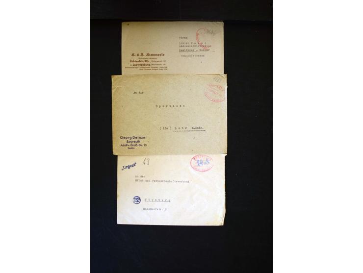  1945/1949, sehr umfangreiche Sammlung aller Zonen mit einigen hundert Briefen, Karten und Ganzsachen auf Austellungsblättern