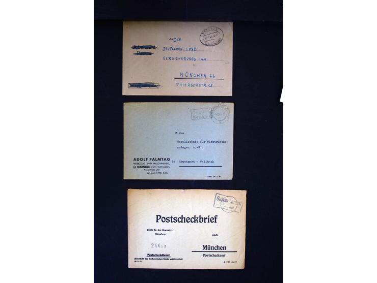  1945/1949, sehr umfangreiche Sammlung aller Zonen mit einigen hundert Briefen, Karten und Ganzsachen auf Austellungsblättern