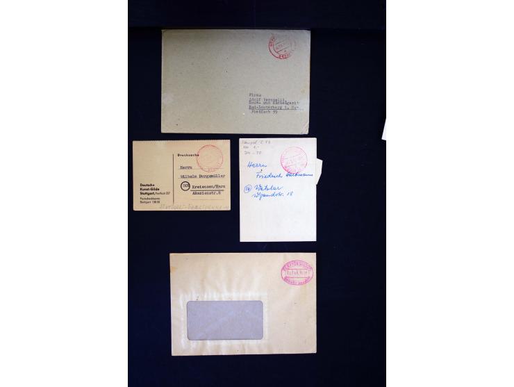 1945/1949, sehr umfangreiche Sammlung aller Zonen mit einigen hundert Briefen, Karten und Ganzsachen auf Austellungsblättern