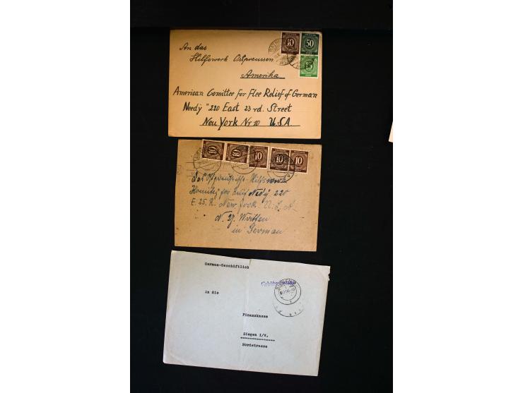  1945/1949, sehr umfangreiche Sammlung aller Zonen mit einigen hundert Briefen, Karten und Ganzsachen auf Austellungsblättern