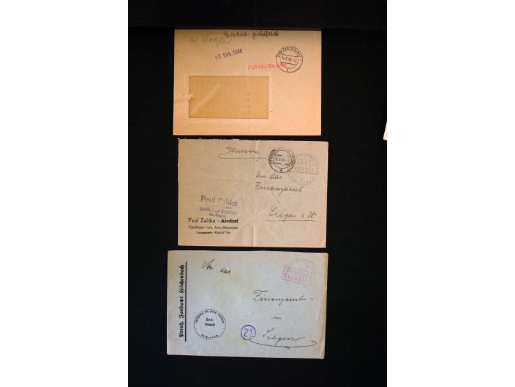  1945/1949, sehr umfangreiche Sammlung aller Zonen mit einigen hundert Briefen, Karten und Ganzsachen auf Austellungsblättern