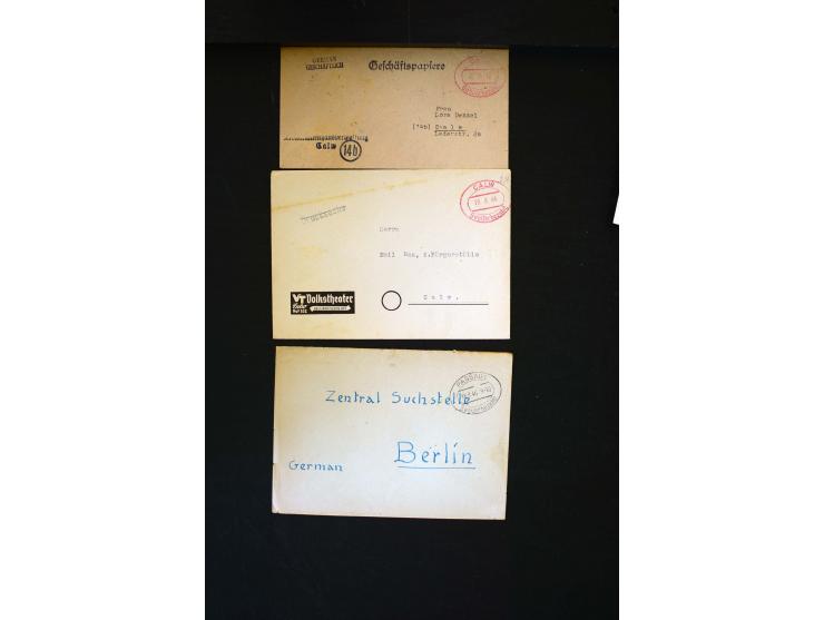  1945/1949, sehr umfangreiche Sammlung aller Zonen mit einigen hundert Briefen, Karten und Ganzsachen auf Austellungsblättern