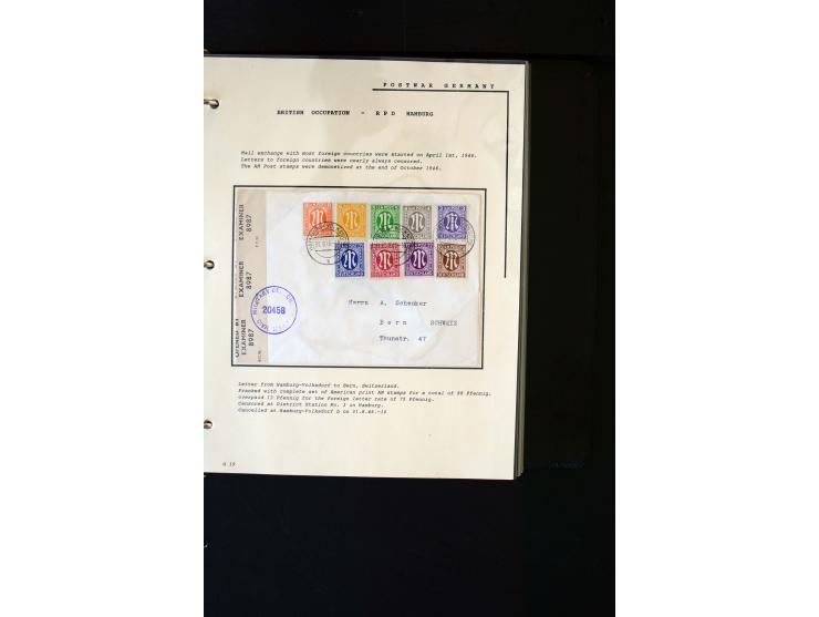  1945/1949, sehr umfangreiche Sammlung aller Zonen mit einigen hundert Briefen, Karten und Ganzsachen auf Austellungsblättern