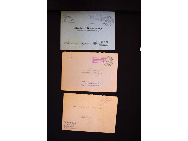  1945/1949, sehr umfangreiche Sammlung aller Zonen mit einigen hundert Briefen, Karten und Ganzsachen auf Austellungsblättern
