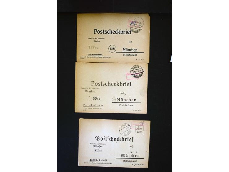  1945/1949, sehr umfangreiche Sammlung aller Zonen mit einigen hundert Briefen, Karten und Ganzsachen auf Austellungsblättern