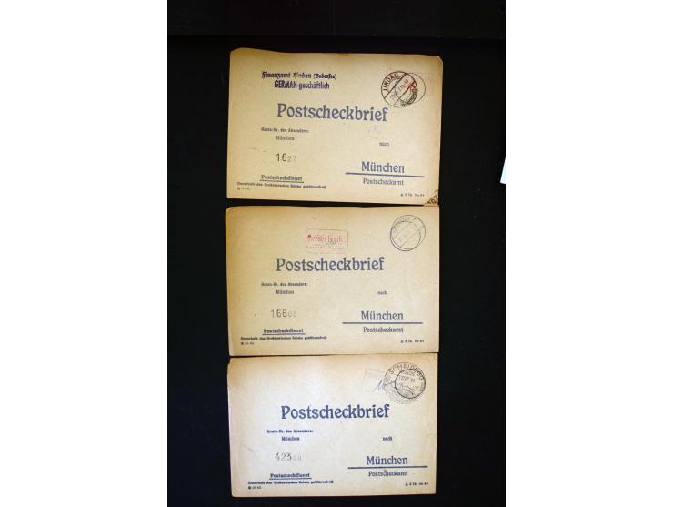  1945/1949, sehr umfangreiche Sammlung aller Zonen mit einigen hundert Briefen, Karten und Ganzsachen auf Austellungsblättern