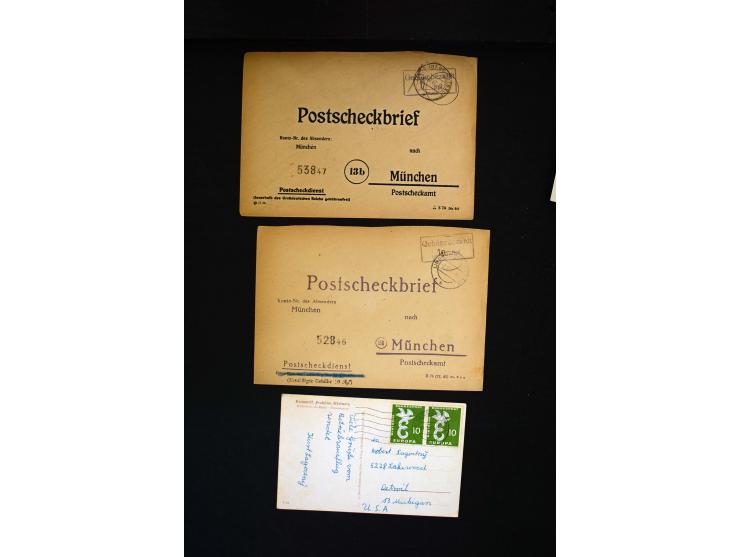  1945/1949, sehr umfangreiche Sammlung aller Zonen mit einigen hundert Briefen, Karten und Ganzsachen auf Austellungsblättern