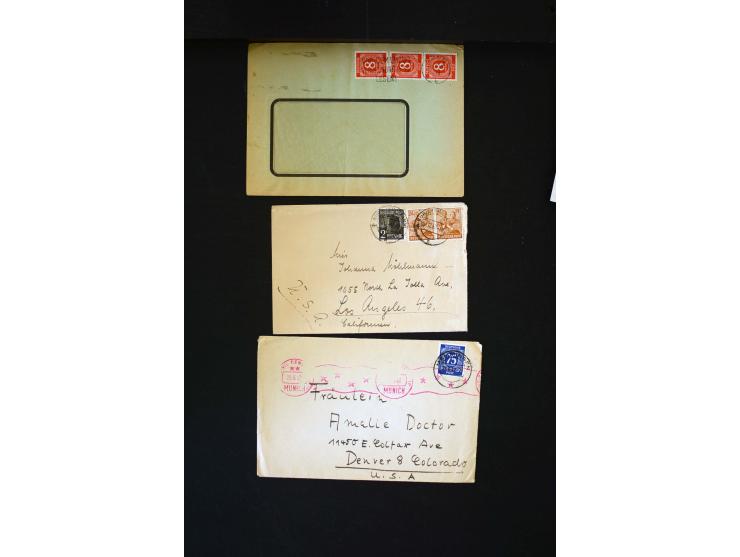  1945/1949, sehr umfangreiche Sammlung aller Zonen mit einigen hundert Briefen, Karten und Ganzsachen auf Austellungsblättern