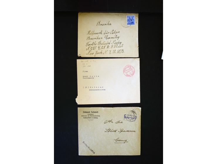  1945/1949, sehr umfangreiche Sammlung aller Zonen mit einigen hundert Briefen, Karten und Ganzsachen auf Austellungsblättern