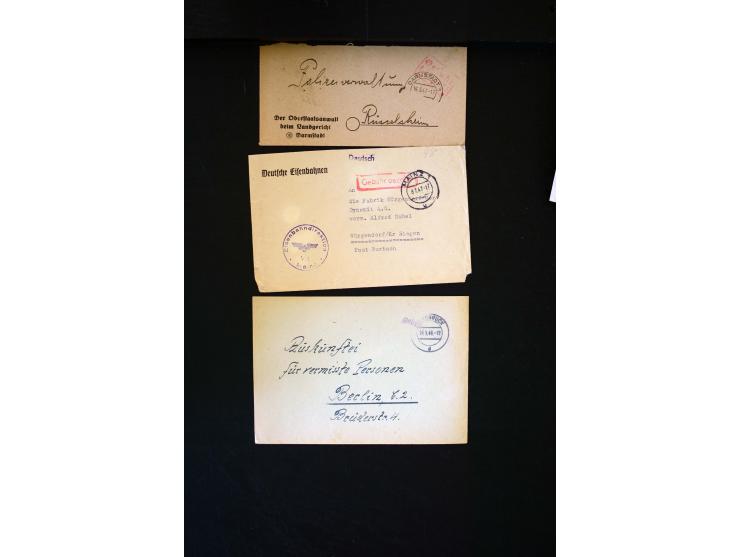  1945/1949, sehr umfangreiche Sammlung aller Zonen mit einigen hundert Briefen, Karten und Ganzsachen auf Austellungsblättern