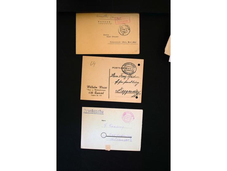  1945/1949, sehr umfangreiche Sammlung aller Zonen mit einigen hundert Briefen, Karten und Ganzsachen auf Austellungsblättern