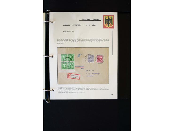  1945/1949, sehr umfangreiche Sammlung aller Zonen mit einigen hundert Briefen, Karten und Ganzsachen auf Austellungsblättern