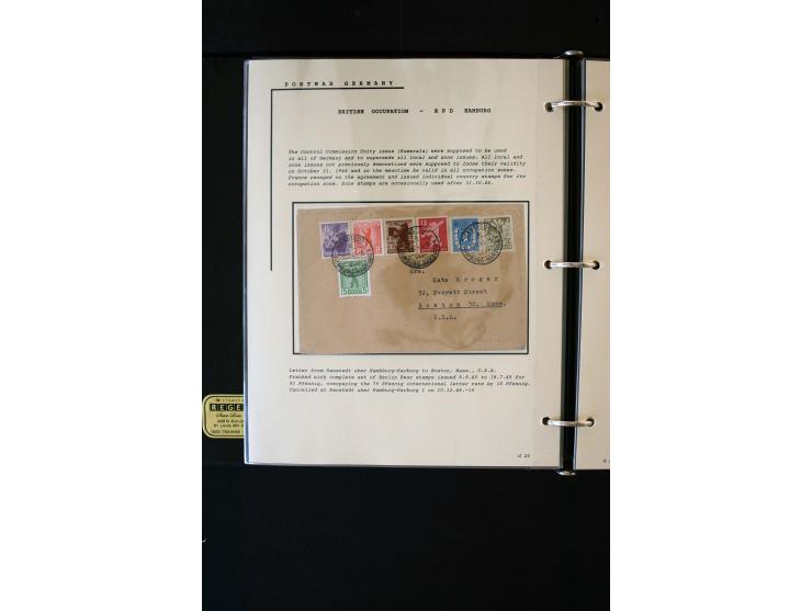  1945/1949, sehr umfangreiche Sammlung aller Zonen mit einigen hundert Briefen, Karten und Ganzsachen auf Austellungsblättern