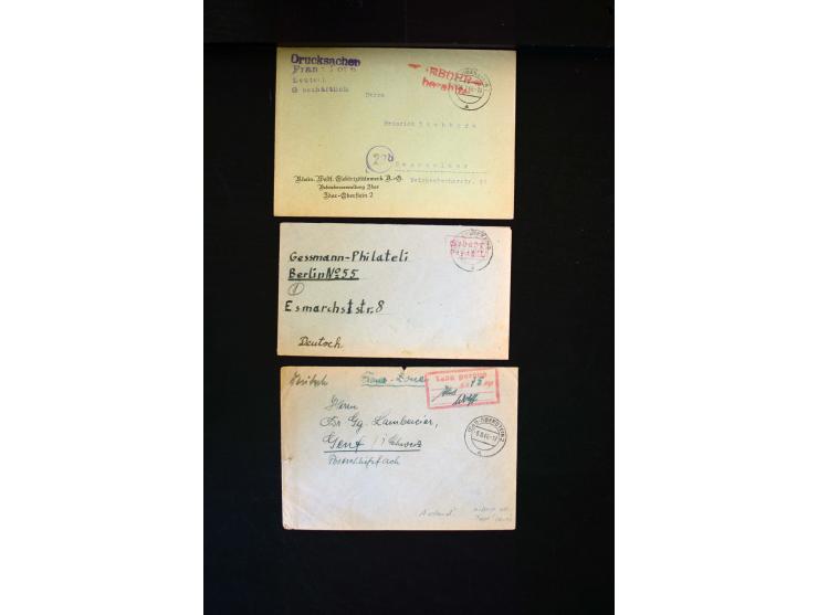  1945/1949, sehr umfangreiche Sammlung aller Zonen mit einigen hundert Briefen, Karten und Ganzsachen auf Austellungsblättern