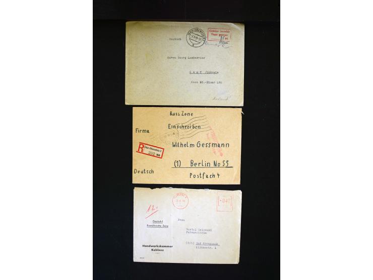  1945/1949, sehr umfangreiche Sammlung aller Zonen mit einigen hundert Briefen, Karten und Ganzsachen auf Austellungsblättern