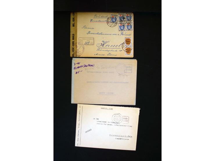  1945/1949, sehr umfangreiche Sammlung aller Zonen mit einigen hundert Briefen, Karten und Ganzsachen auf Austellungsblättern
