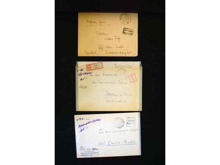  1945/1949, sehr umfangreiche Sammlung aller Zonen mit einigen hundert Briefen, Karten und Ganzsachen auf Austellungsblättern