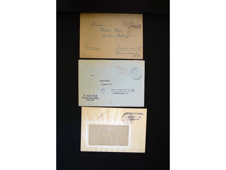  1945/1949, sehr umfangreiche Sammlung aller Zonen mit einigen hundert Briefen, Karten und Ganzsachen auf Austellungsblättern