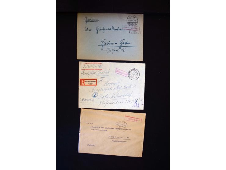  1945/1949, sehr umfangreiche Sammlung aller Zonen mit einigen hundert Briefen, Karten und Ganzsachen auf Austellungsblättern