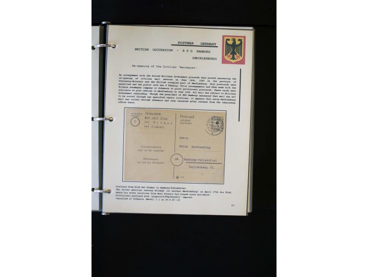  1945/1949, sehr umfangreiche Sammlung aller Zonen mit einigen hundert Briefen, Karten und Ganzsachen auf Austellungsblättern
