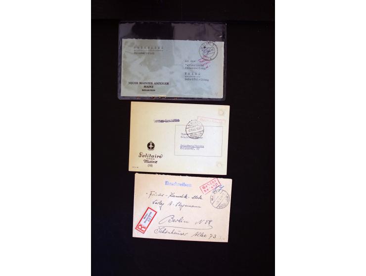  1945/1949, sehr umfangreiche Sammlung aller Zonen mit einigen hundert Briefen, Karten und Ganzsachen auf Austellungsblättern