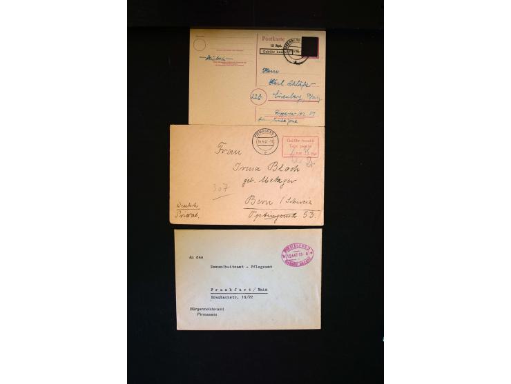  1945/1949, sehr umfangreiche Sammlung aller Zonen mit einigen hundert Briefen, Karten und Ganzsachen auf Austellungsblättern