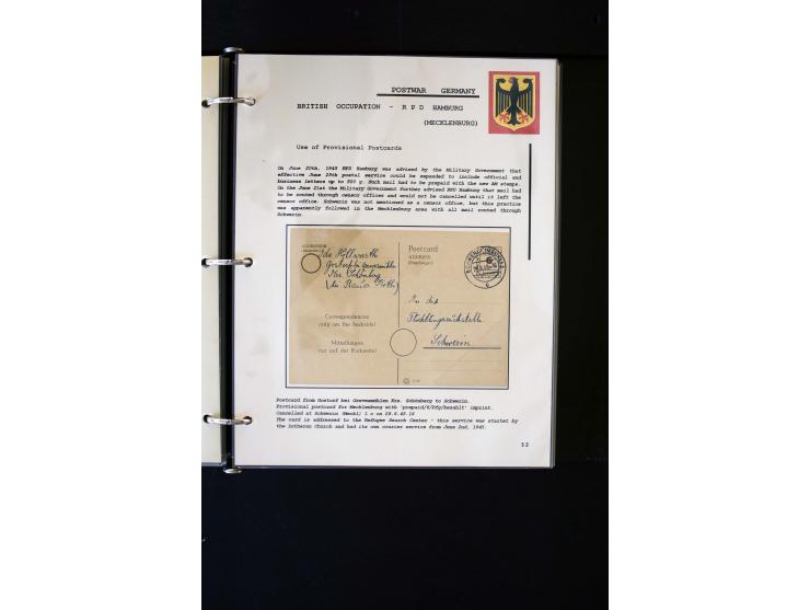  1945/1949, sehr umfangreiche Sammlung aller Zonen mit einigen hundert Briefen, Karten und Ganzsachen auf Austellungsblättern