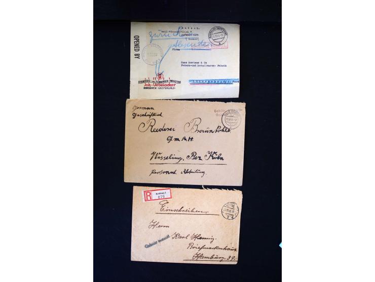  1945/1949, sehr umfangreiche Sammlung aller Zonen mit einigen hundert Briefen, Karten und Ganzsachen auf Austellungsblättern