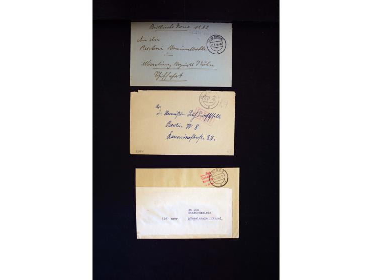  1945/1949, sehr umfangreiche Sammlung aller Zonen mit einigen hundert Briefen, Karten und Ganzsachen auf Austellungsblättern