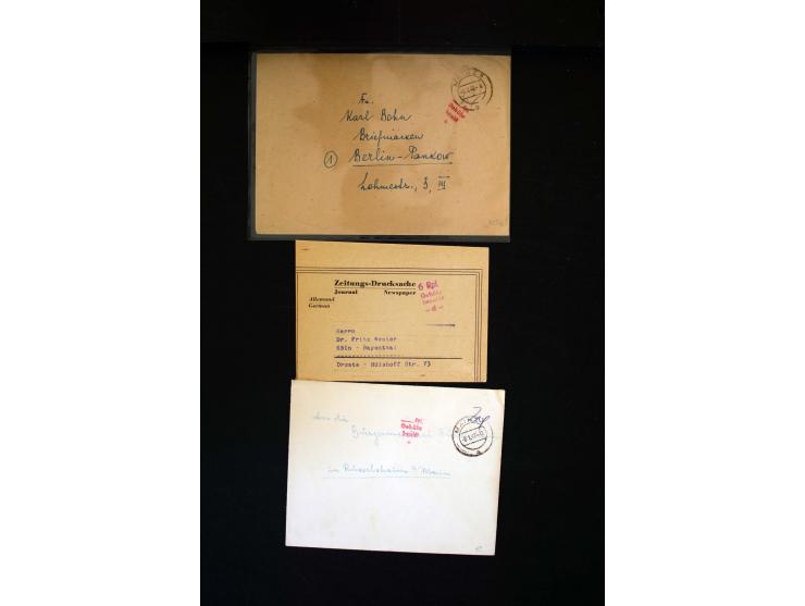  1945/1949, sehr umfangreiche Sammlung aller Zonen mit einigen hundert Briefen, Karten und Ganzsachen auf Austellungsblättern