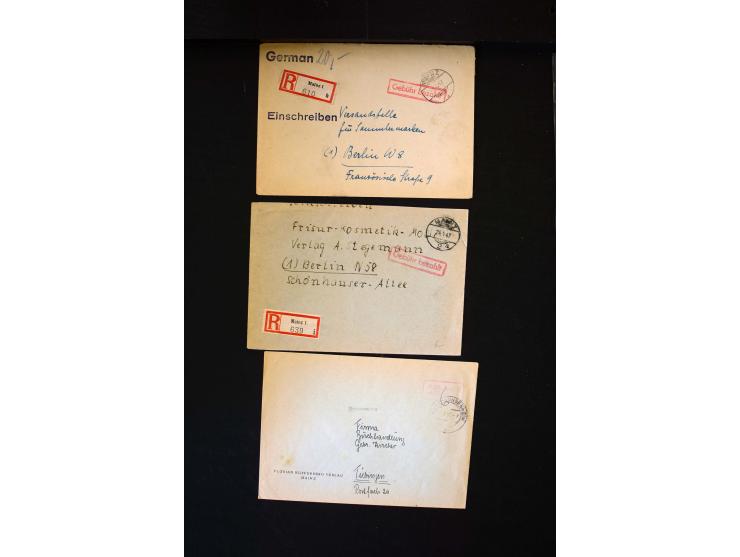  1945/1949, sehr umfangreiche Sammlung aller Zonen mit einigen hundert Briefen, Karten und Ganzsachen auf Austellungsblättern