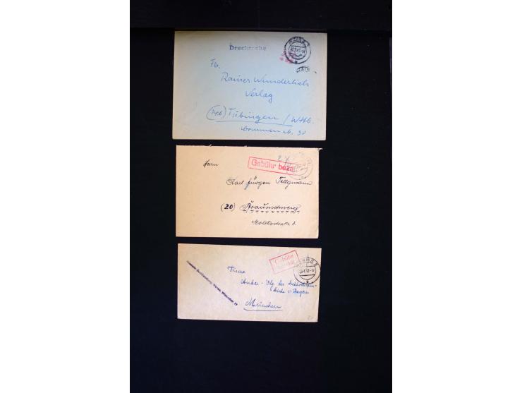  1945/1949, sehr umfangreiche Sammlung aller Zonen mit einigen hundert Briefen, Karten und Ganzsachen auf Austellungsblättern