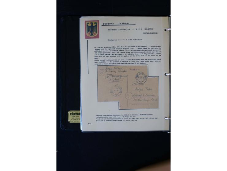  1945/1949, sehr umfangreiche Sammlung aller Zonen mit einigen hundert Briefen, Karten und Ganzsachen auf Austellungsblättern