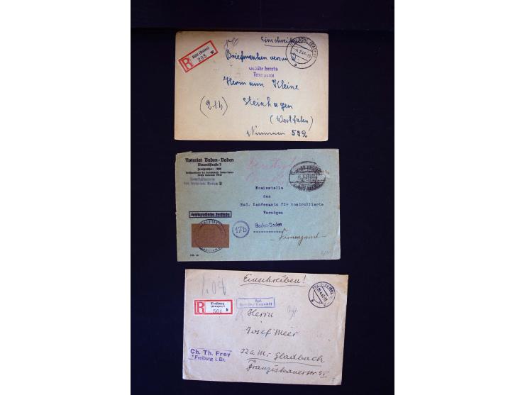  1945/1949, sehr umfangreiche Sammlung aller Zonen mit einigen hundert Briefen, Karten und Ganzsachen auf Austellungsblättern